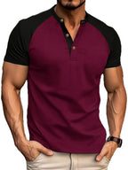 Men's Full Size Waffle-Knit Round Neck Contrast Polo Plus Size - Men's Polo shirt by Trendsi | Available at Handbags Specialist Headquarter