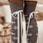 Christmas Element Bowknot Ribbed Trim Over Knee Stockings - Sleepwear by Trendsi | Available at Handbags Specialist Headquarter
