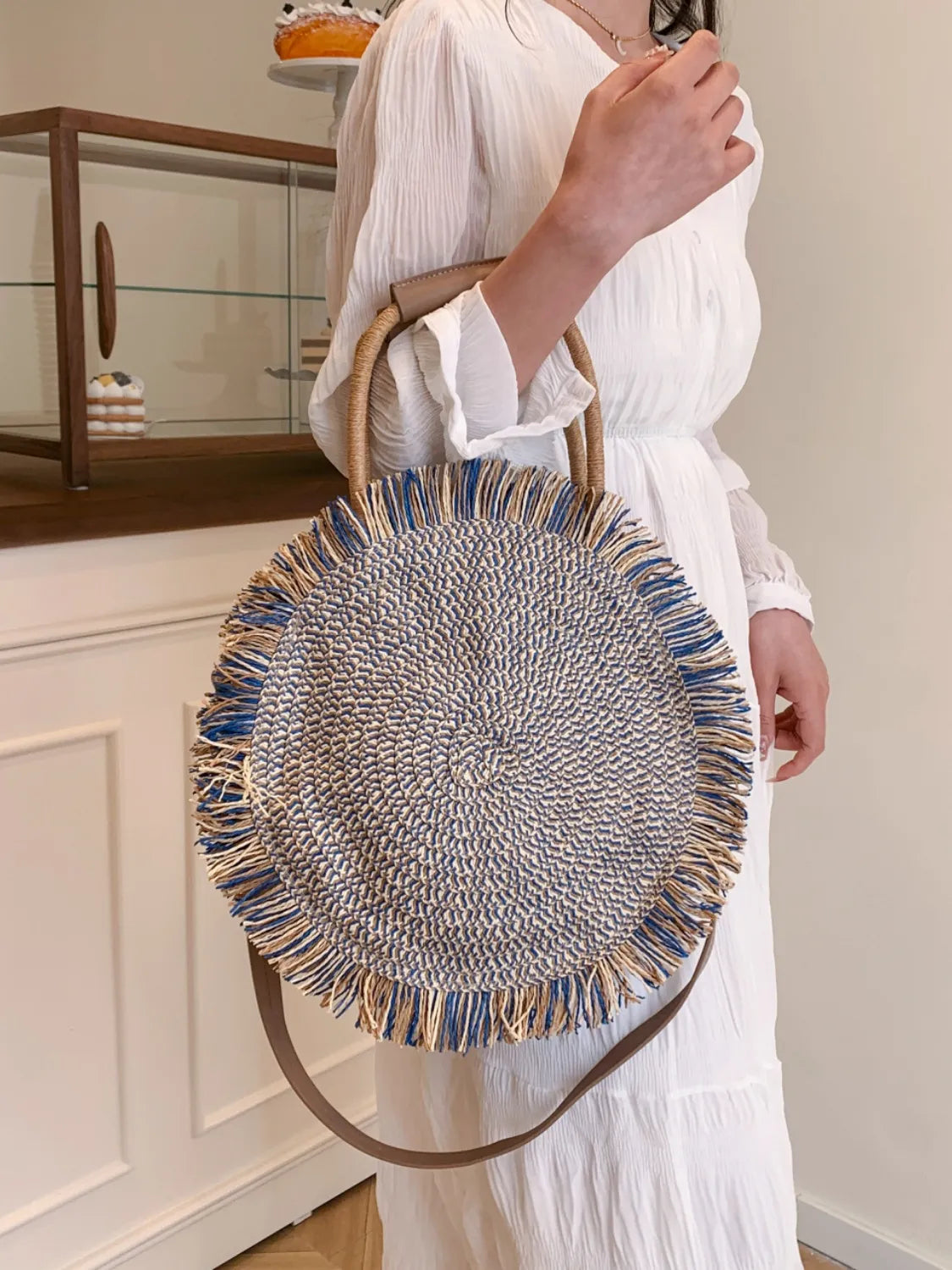 Round Woven Straw Tassel Handbag - handbags by Trendsi | Available at Handbags Specialist Headquarter