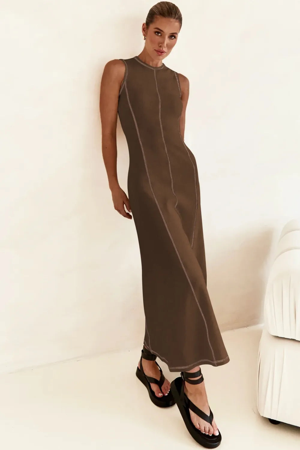 Contrast Stitching Maxi Tank Dress - Maxi Dress by Trendsi | Available at Handbags Specialist Headquarter