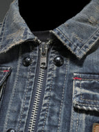 Men's Plus Size Washed Zip Up Denim Jacket with Chest Pockets - Men's jackets by Trendsi | Available at Handbags Specialist Headquarter