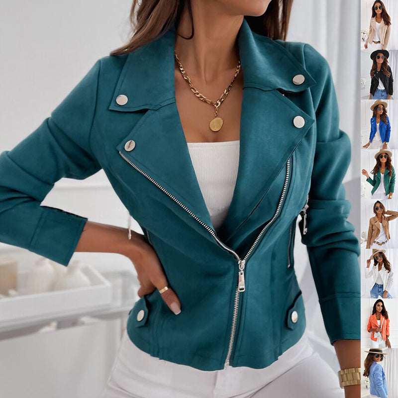 Chic Zip-Up Lapel Pocket Jacket for Women – Trendy Top