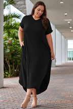 Plus Size V-Neck Short Sleeve Maxi Dress - Dresses by Trendsi | Available at Handbags Specialist Headquarter