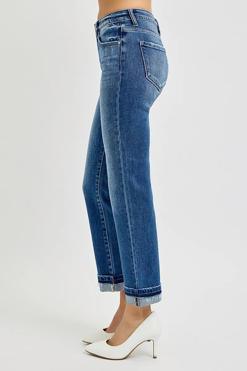 RISEN Mid Rise Ankle Straight Cuffed Jeans - Women / Jeans & Denim by Trendsi | Available at Handbags Specialist Headquarter