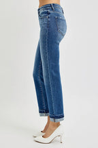 RISEN Mid Rise Ankle Straight Cuffed Jeans - Women / Jeans & Denim by Trendsi | Available at Handbags Specialist Headquarter