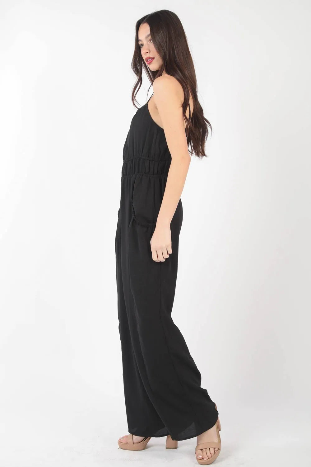 VERY J Pintuck Detail Woven Sleeveless Jumpsuit - Sleepwear by Trendsi | Available at Handbags Specialist Headquarter