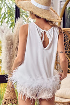 BiBi French Terry Faux Feather Bottom Back Tied Top - Bottoms by Trendsi | Available at Handbags Specialist Headquarter