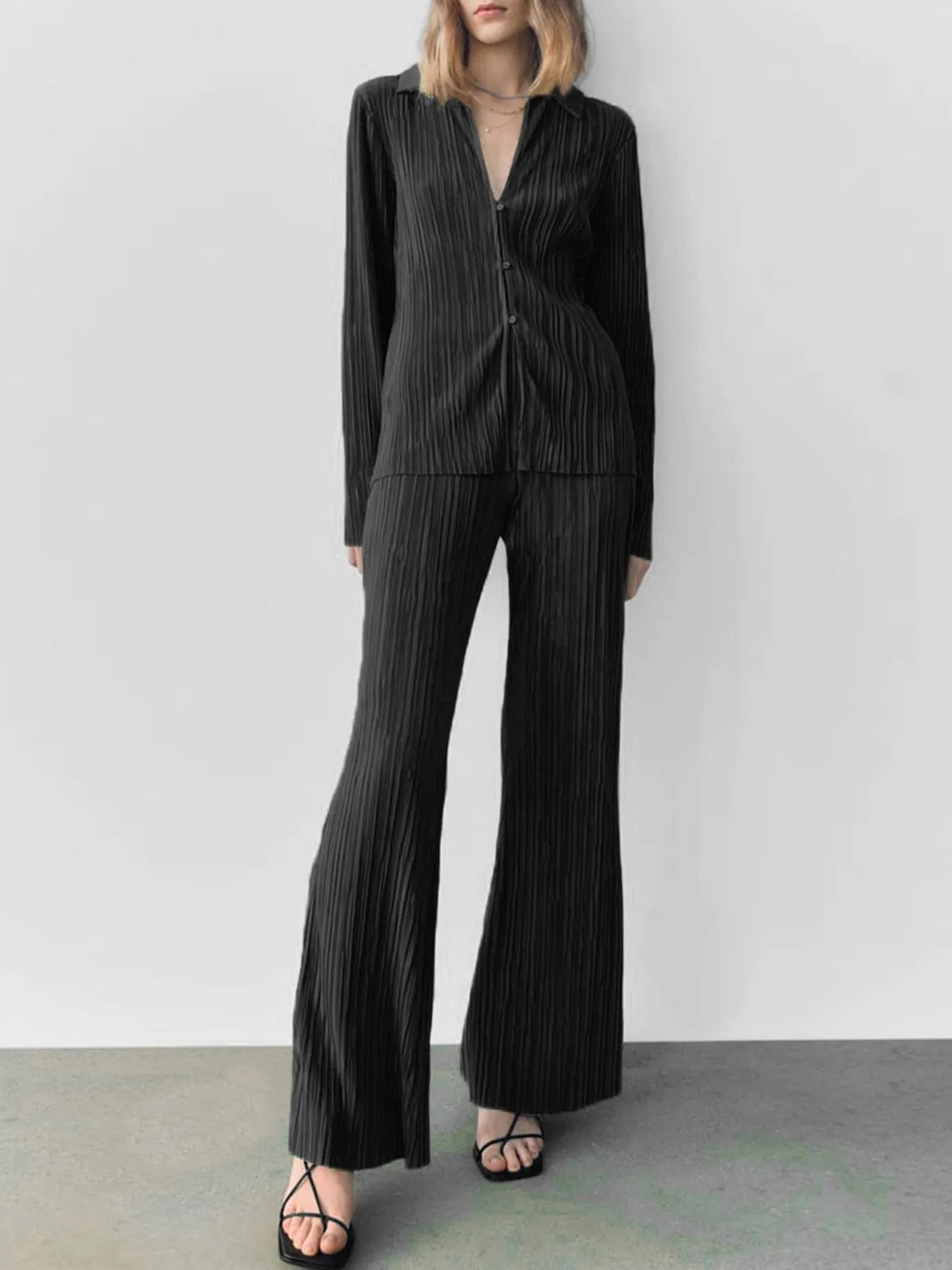 Texture Long Sleeve Top and Pants Lounge Set - Sleepwear by Trendsi | Available at Handbags Specialist Headquarter