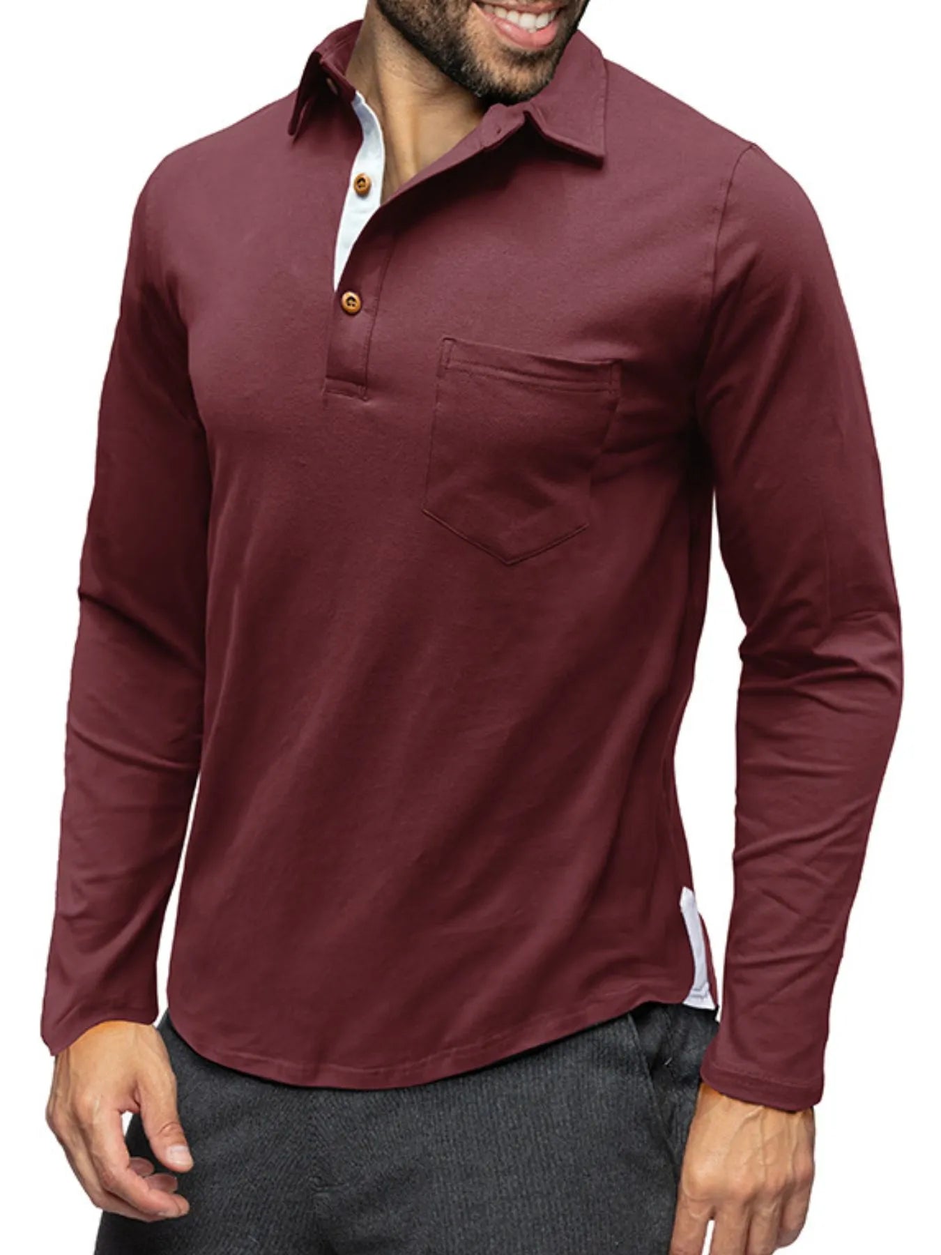 Men's Long Sleeve Polo Shirt with Chest Pocket - Men's Polo shirt by Trendsi | Available at Handbags Specialist Headquarter