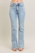 Judy Blue Full Size Tummy Control Vintage Wash Side Slit Slim Boot Jeans Plus Size - Women / Jeans & Denim by Trendsi | Available at Handbags Specialist Headquarter