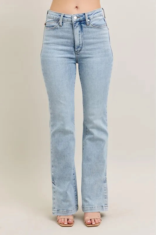 Judy Blue Full Size Tummy Control Vintage Wash Side Slit Slim Boot Jeans Plus Size - Women / Jeans & Denim by Trendsi | Available at Handbags Specialist Headquarter