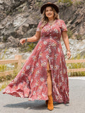 Plus Size Floral Slit Ruffle Hem Dress - Dresses by Trendsi | Available at Handbags Specialist Headquarter