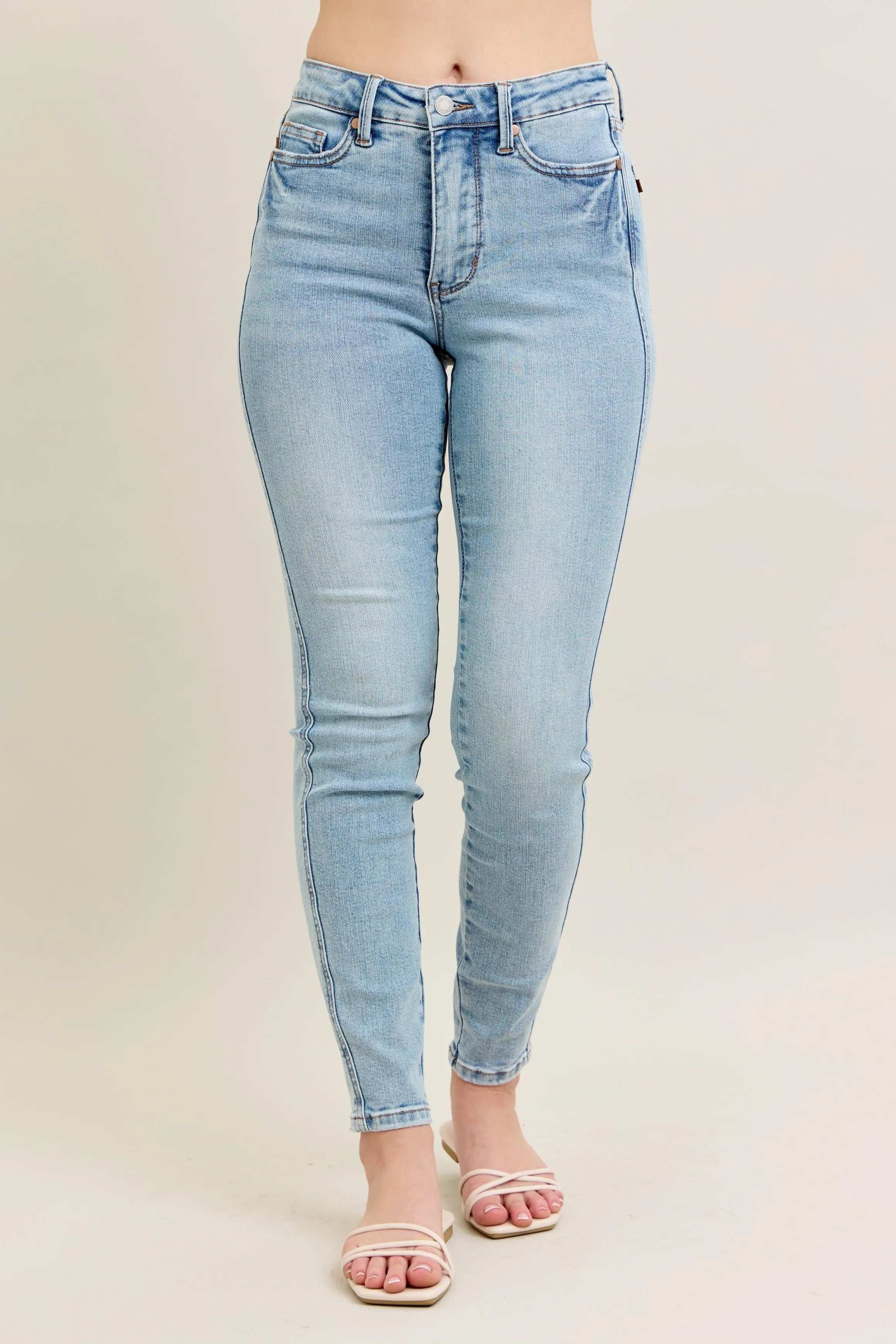 Judy Blue Full Size Mr Tummy Control Vintage Wash Skinny Jeans Plus Size - Women / Jeans & Denim by Trendsi | Available at Handbags Specialist Headquarter