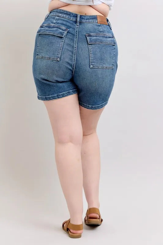 Judy Blue Full Size High Rise Denim Shorts Plus Size - Women / Jeans & Denim by Trendsi | Available at Handbags Specialist Headquarter