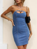 Strapless Cutout Denim Dress - Women / Jeans & Denim by Trendsi | Available at Handbags Specialist Headquarter