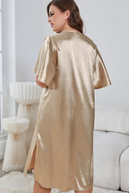 Plus Size Flutter Sleeve V-Neck Side Slit Night Gown - Sleepwear by Trendsi | Available at Handbags Specialist Headquarter