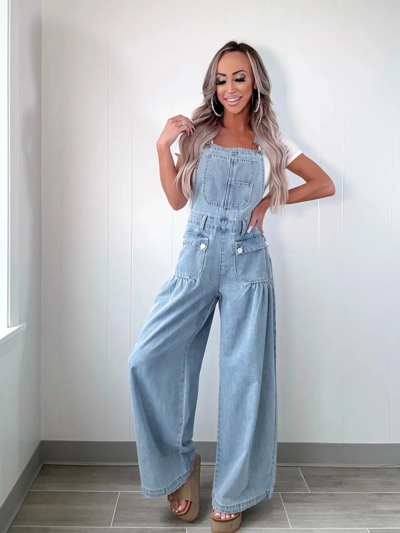 Wide Leg Denim Overalls - Women / Jeans & Denim by Trendsi | Available at Handbags Specialist Headquarter