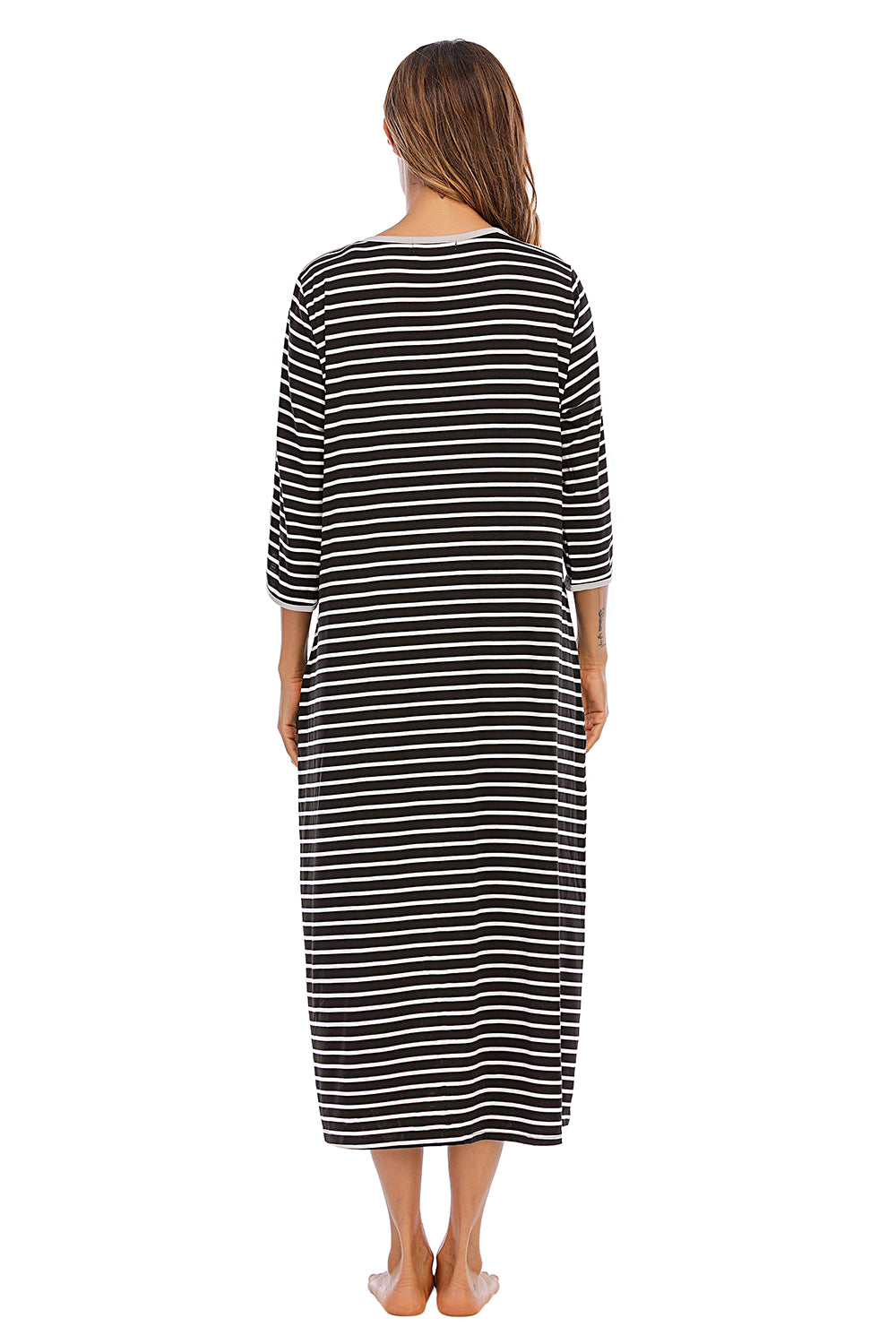 Round Neck Three-Quarter Sleeve Midi Night Dress - Sleepwear by Trendsi | Available at Handbags Specialist Headquarter