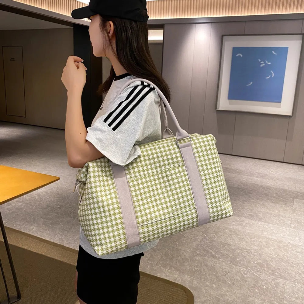 Houndstooth Canvas Travel Bag - travel-bag by Trendsi | Available at Handbags Specialist Headquarter