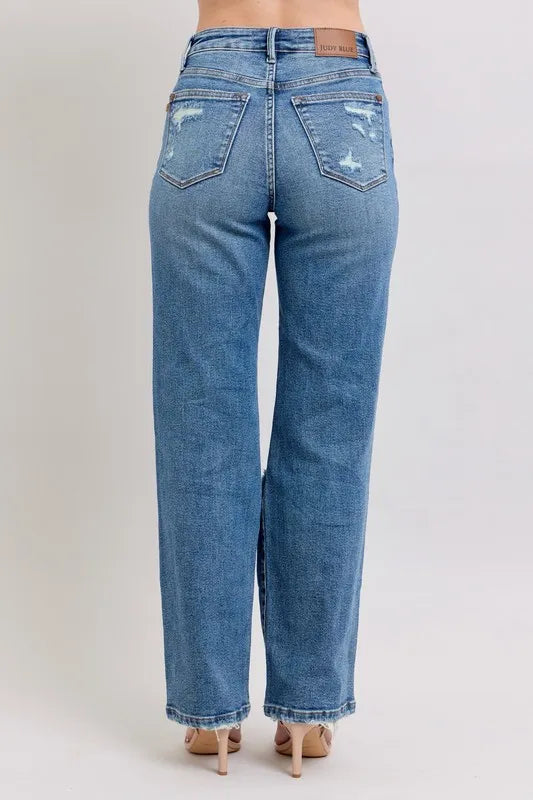 Judy Blue Full Size High Waist Heavy Destroy Straight Jeans Plus Size - Women / Jeans & Denim by Trendsi | Available at Handbags Specialist Headquarter