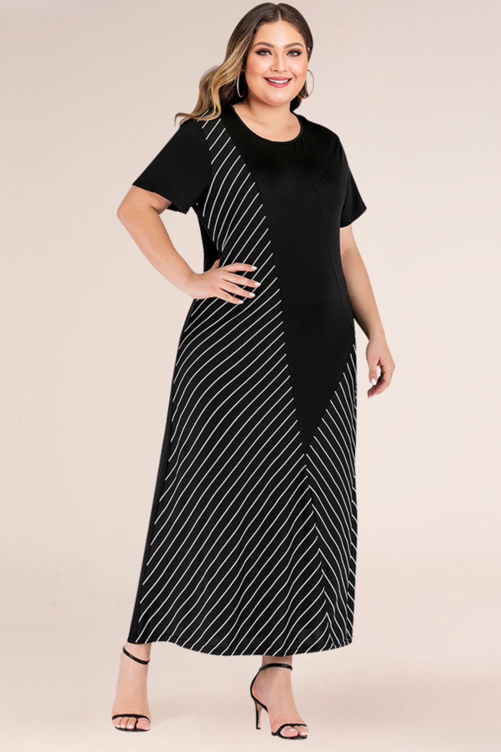 Plus Size Striped Color Block Tee Dress - Dresses by Trendsi | Available at Handbags Specialist Headquarter
