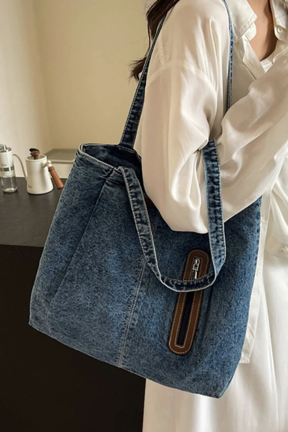 Medium Denim Tote Bag - Tote Bag by Trendsi | Available at Handbags Specialist Headquarter