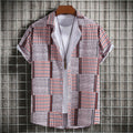 Men's Plus Size Patchwork Plaid Short Sleeve Casual Shirt - mens-shirts by Trendsi | Available at Handbags Specialist Headquarter