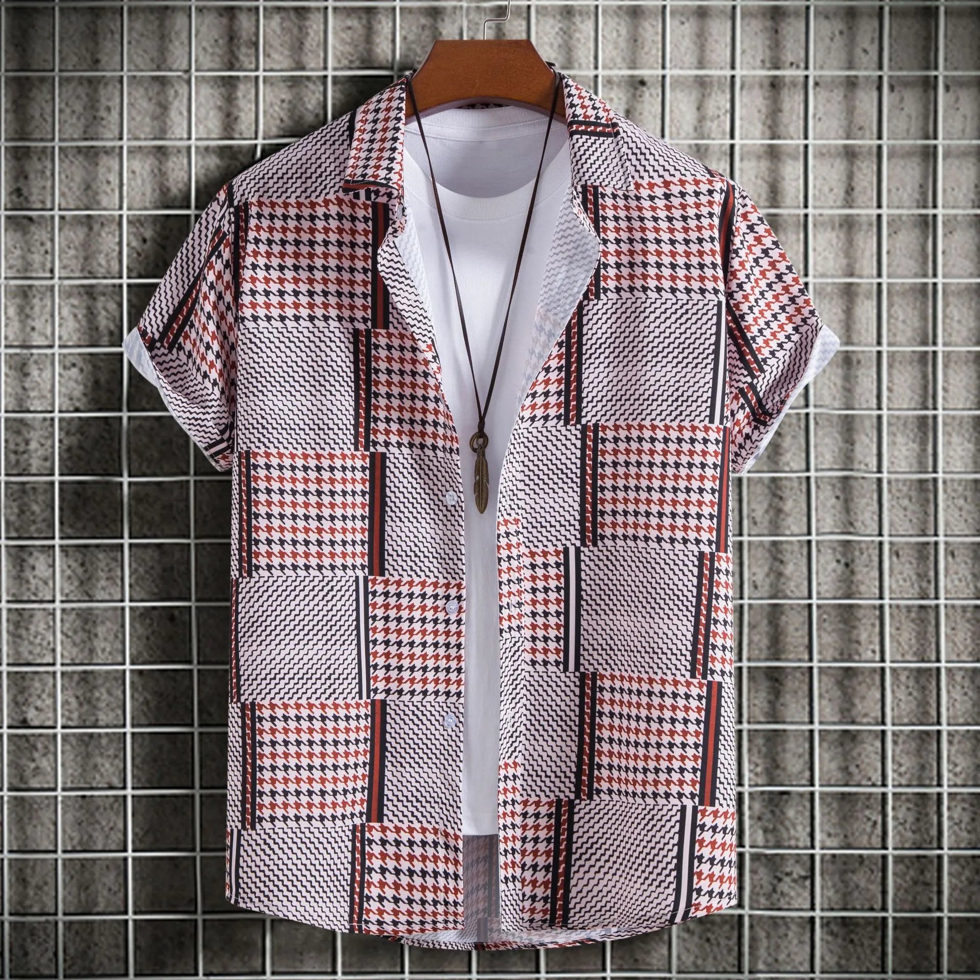 Men's Plus Size Patchwork Plaid Short Sleeve Casual Shirt - mens-shirts by Trendsi | Available at Handbags Specialist Headquarter