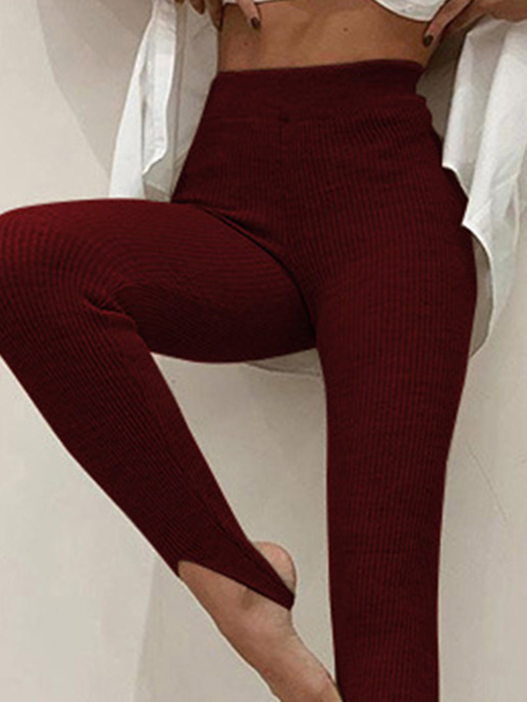 Ribbed Mid Waist Leggings - Leggings by Trendsi | Available at Handbags Specialist Headquarter