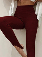 Ribbed Mid Waist Leggings - Leggings by Trendsi | Available at Handbags Specialist Headquarter
