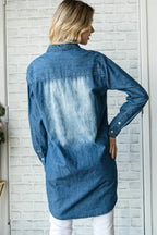 Veveret Pocketed Button Up Washed Denim Shirt - Women / Jeans & Denim by Trendsi | Available at Handbags Specialist Headquarter