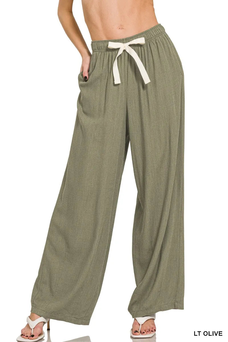 Zenana Linen Drawstring Pants - Women Pants by Trendsi | Available at Handbags Specialist Headquarter