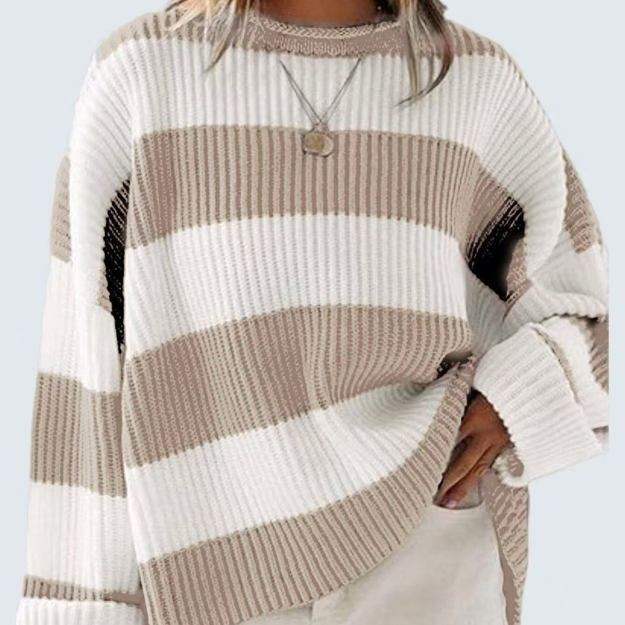 Chic Striped Batwing Knit Sweater for Women