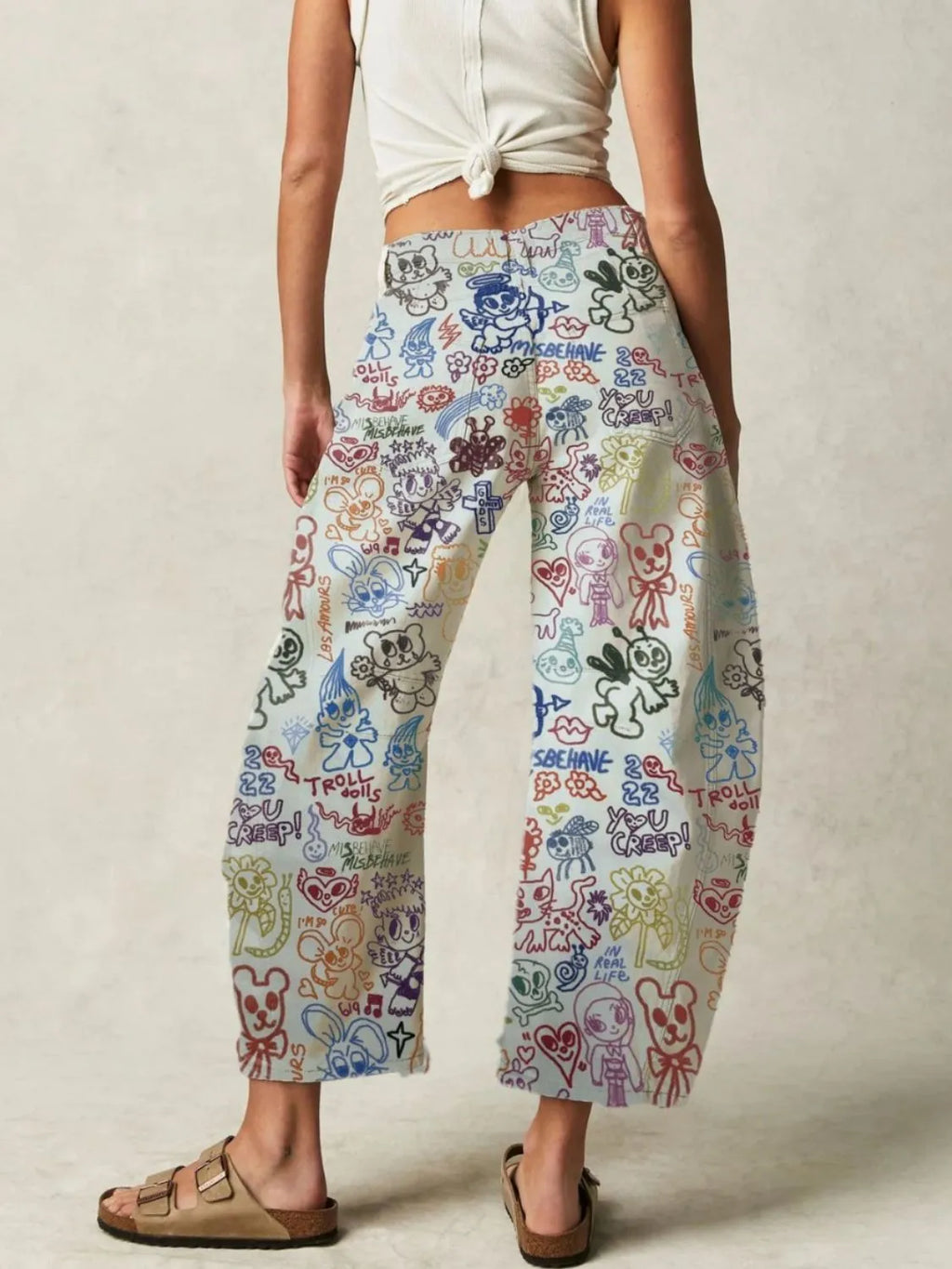 Printed Wide Leg Jeans - Women / Jeans & Denim by Trendsi | Available at Handbags Specialist Headquarter