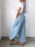 Wide Leg Denim Overalls - Women / Jeans & Denim by Trendsi | Available at Handbags Specialist Headquarter