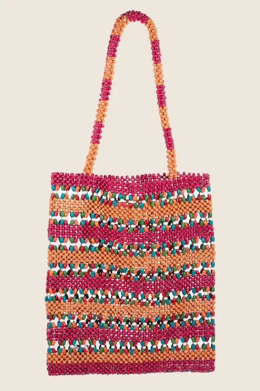 Fame Contrast Wooden Beaded Tote Bag - Tote Bag by Trendsi | Available at Handbags Specialist Headquarter