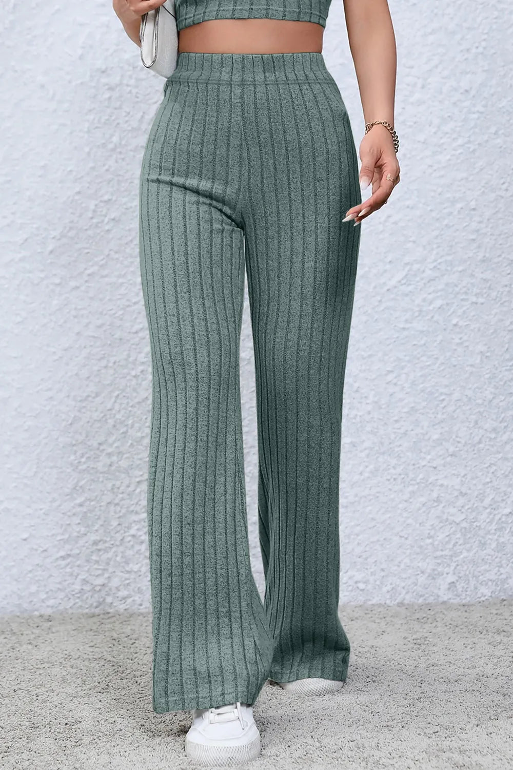 Basic Bae Full Size Ribbed High Waist Flare Pants - Women Pants by Trendsi | Available at Handbags Specialist Headquarter