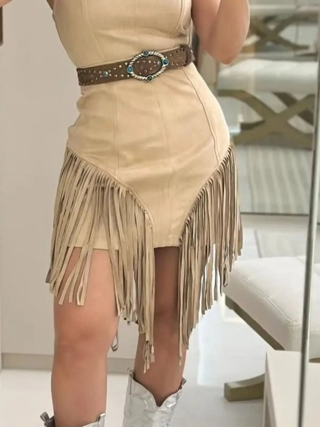 Fringe Square Neck Bodycon Mini Dress - Maxi Dress by Trendsi | Available at Handbags Specialist Headquarter