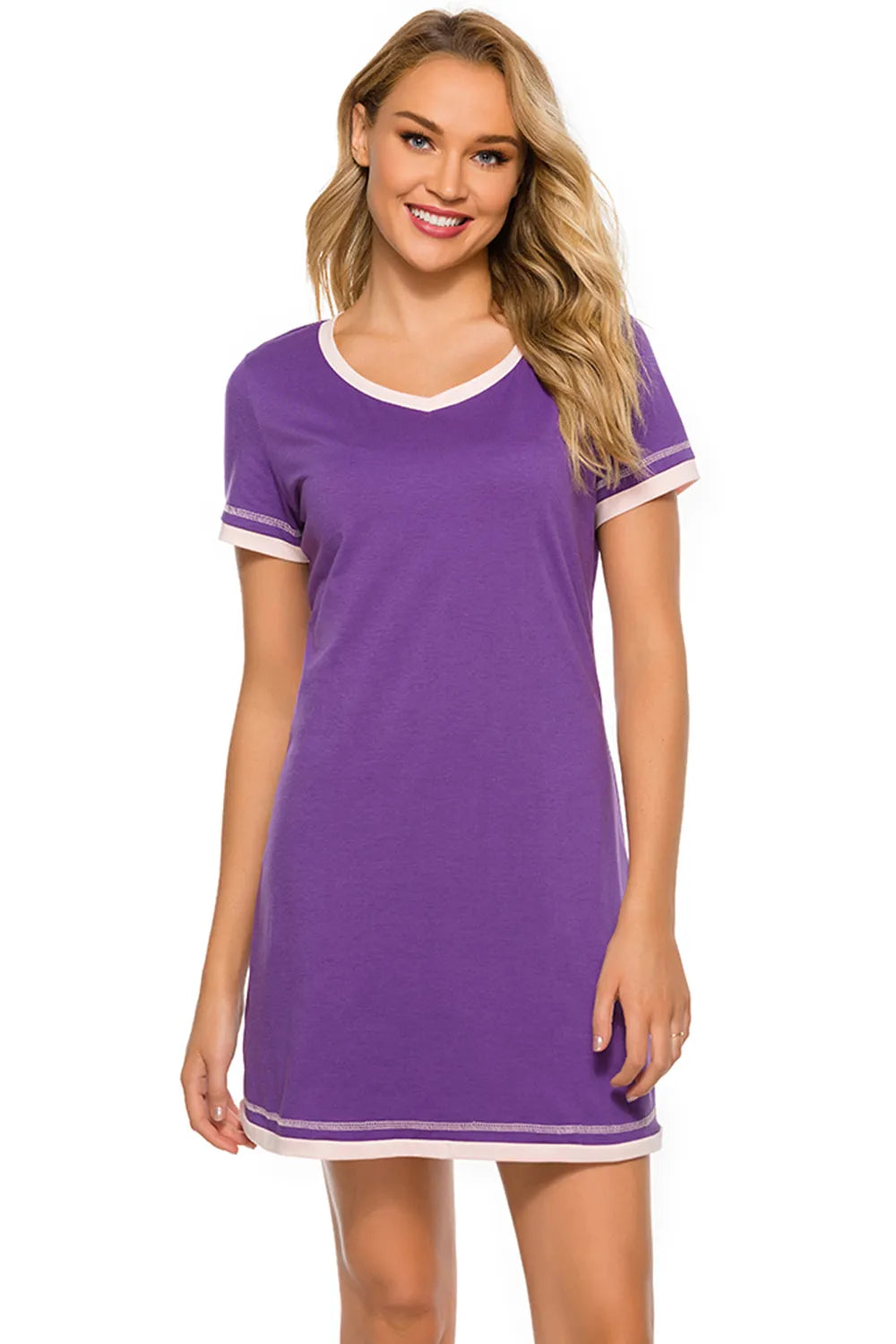 Contrast Trim Short Sleeve Lounge Dress - Sleepwear by Trendsi | Available at Handbags Specialist Headquarter