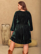 Plus Size Embroidered V-Neck Long Sleeve Dress - Dresses by Trendsi | Available at Handbags Specialist Headquarter