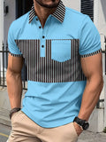 Men's Full Size Collared Contrast Striped Polo Plus Size - Men's Polo shirt by Trendsi | Available at Handbags Specialist Headquarter