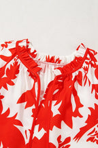 Plant Print Tiered Ruffled Sleeve Tie Neck Blouse - Tops by Trendsi | Available at Handbags Specialist Headquarter