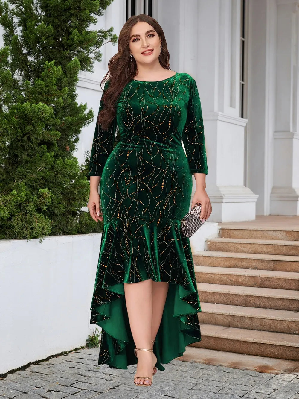 Plus Size Ruffle Hem High-Low Dress - Dresses by Trendsi | Available at Handbags Specialist Headquarter