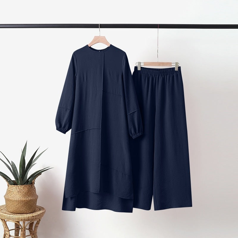 AsymCurve Set: Plus Size Top & Wide-Leg Pants