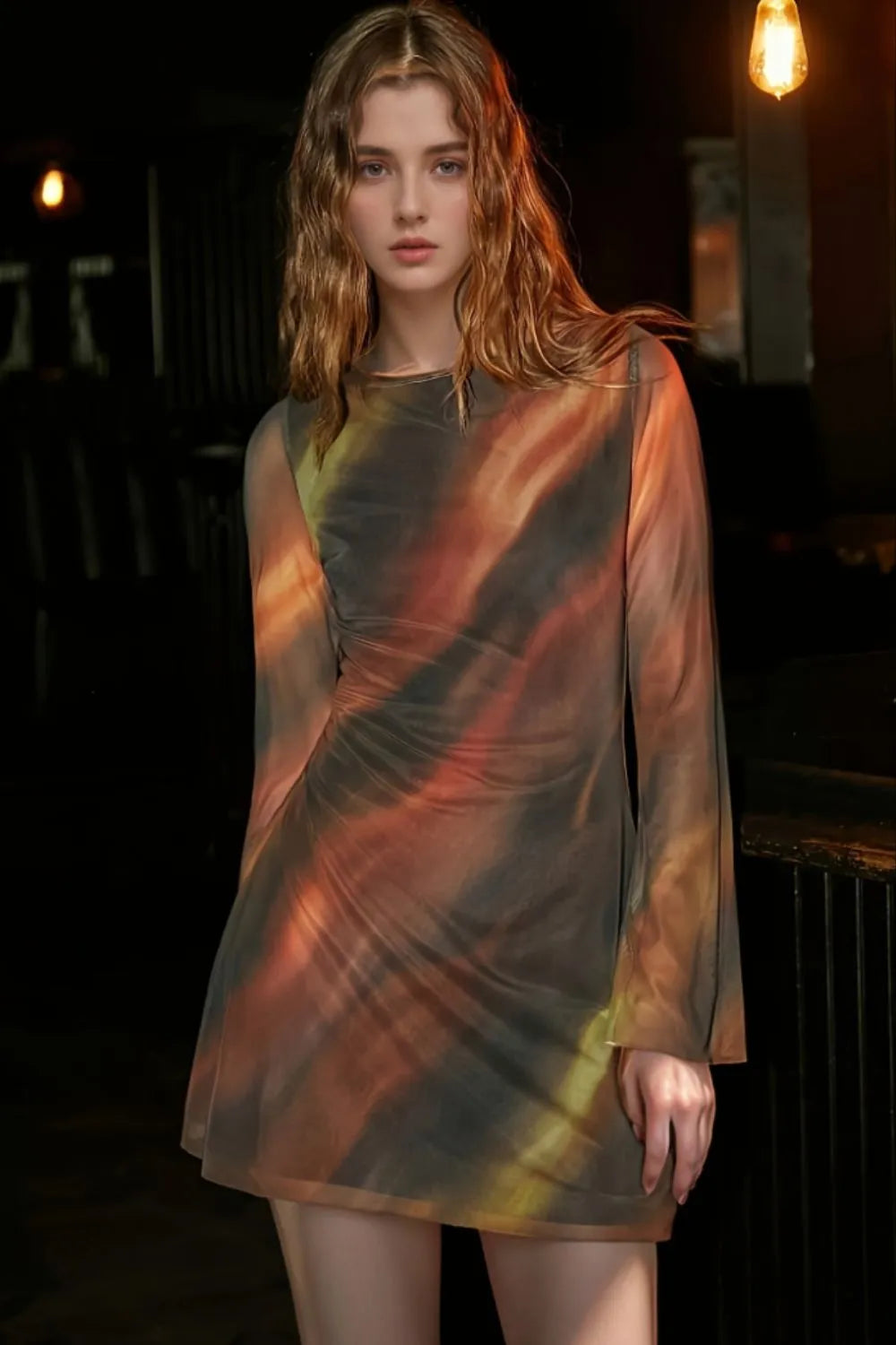 Tie Dye Print Long Sleeve Bodycon Mini Dress - Maxi Dress by Trendsi | Available at Handbags Specialist Headquarter