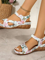 Floral Print Velcro Strap Wedge Sandals - Women Sandals by Trendsi | Available at Handbags Specialist Headquarter