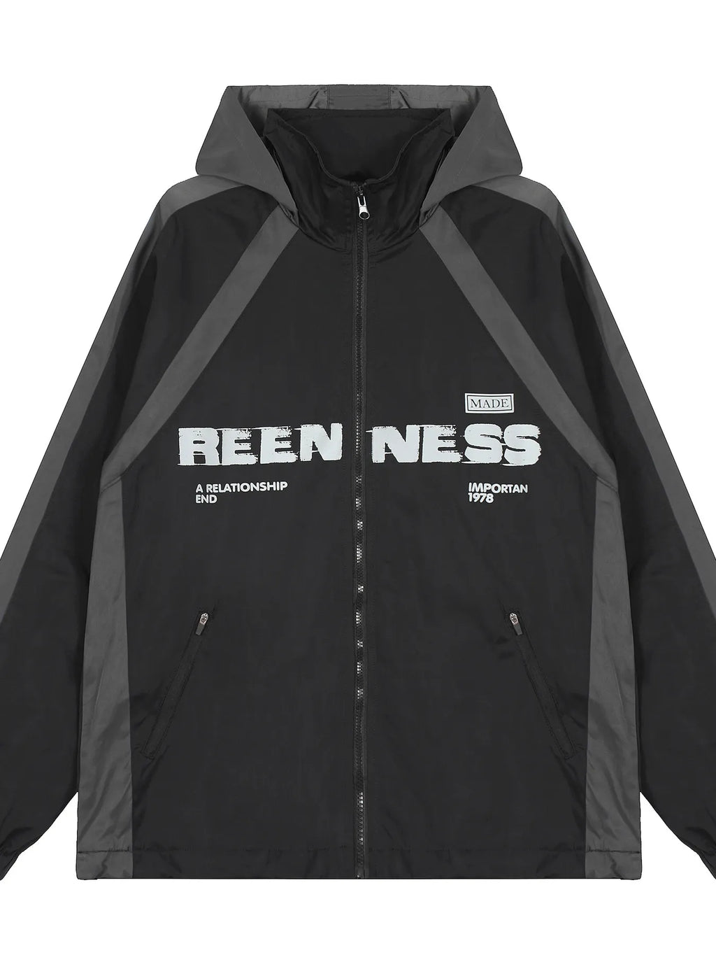 Men's Letter Zip Up Hooded Windbreaker Jacket - Men's jackets by Trendsi | Available at Handbags Specialist Headquarter