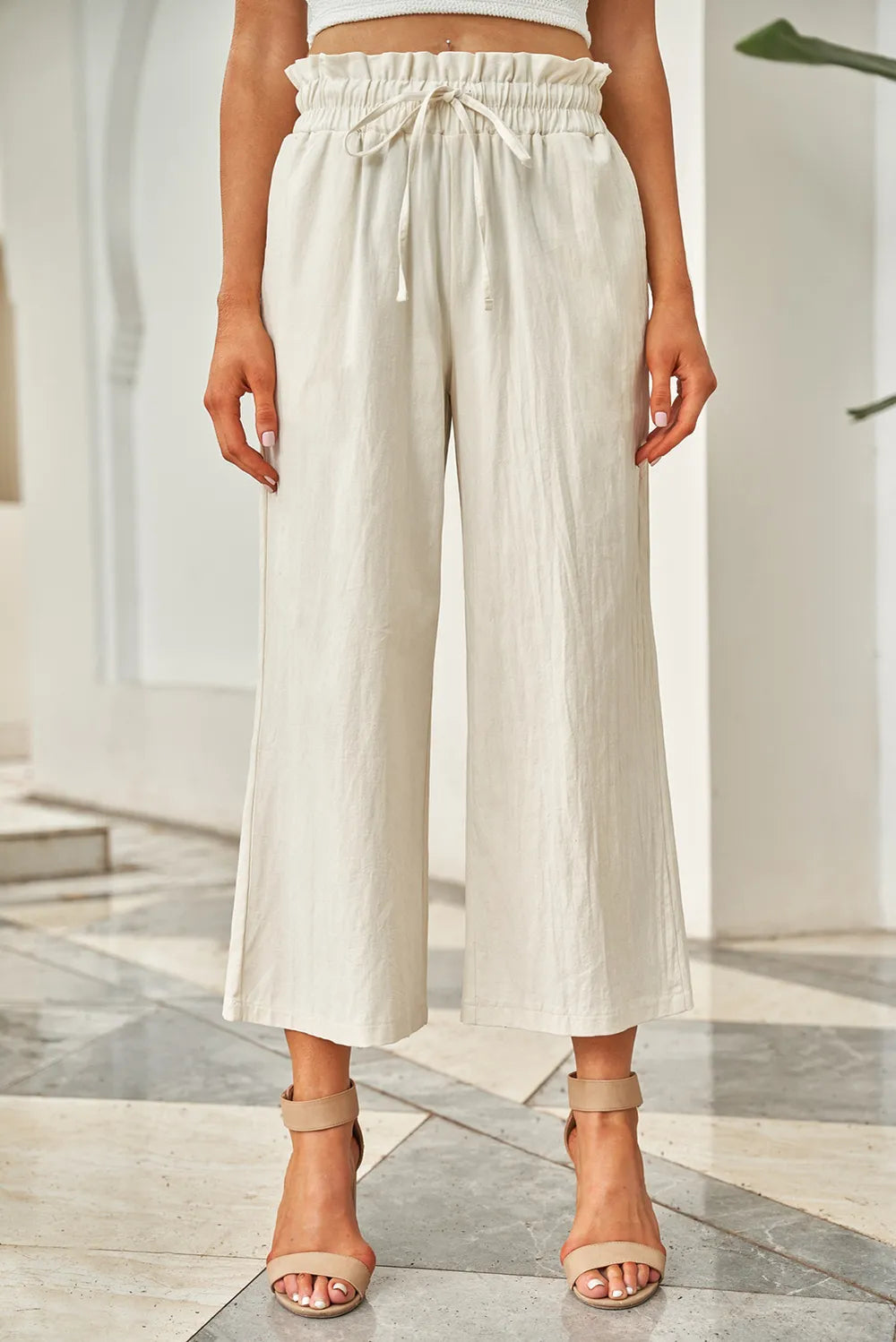 Drawstring Paperbag Waist Wide Leg Pants - Women Pants by Trendsi | Available at Handbags Specialist Headquarter