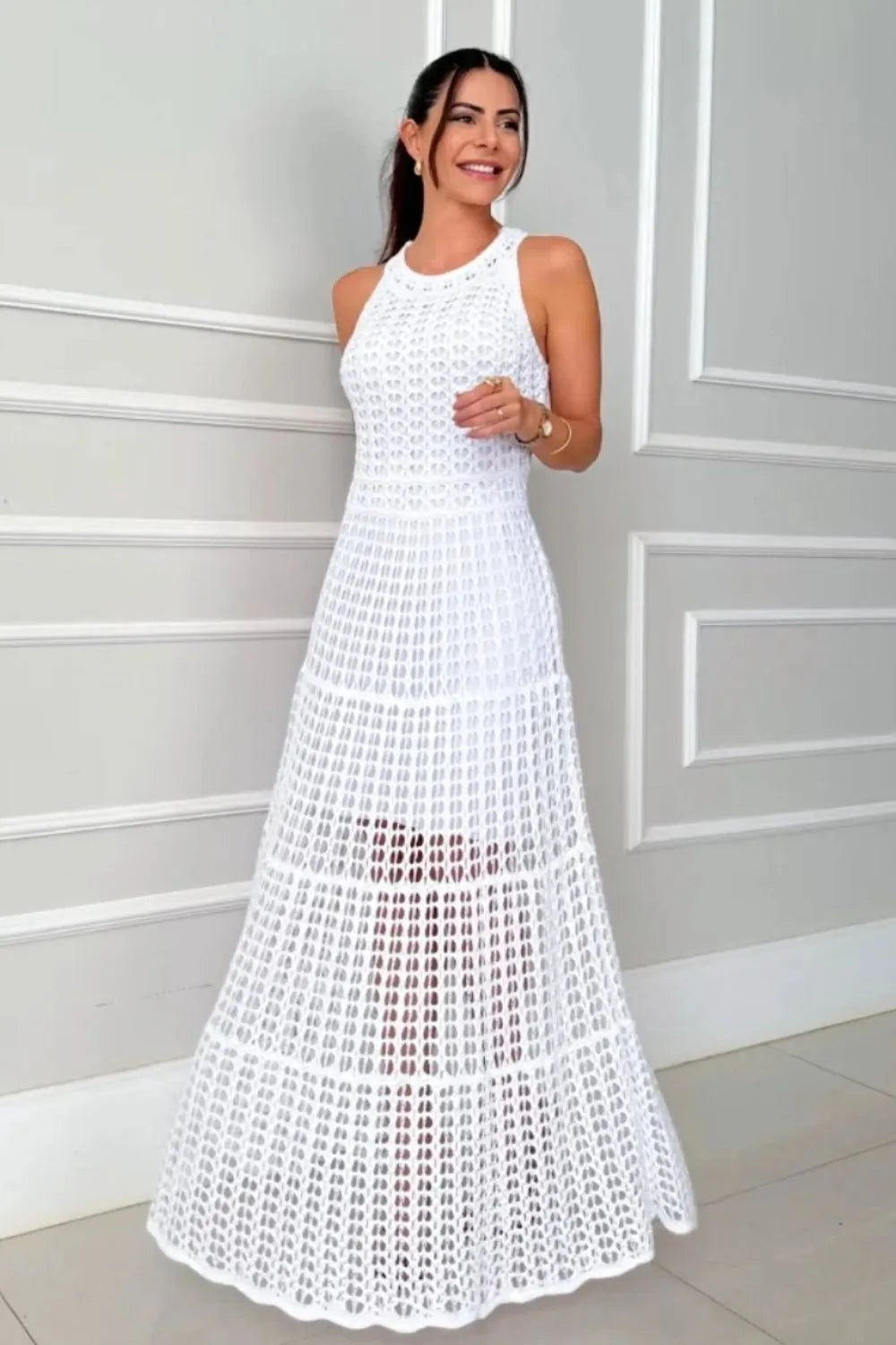 Hollowed-Out Sleeveless Maxi Dress - Maxi Dress by Trendsi | Available at Handbags Specialist Headquarter