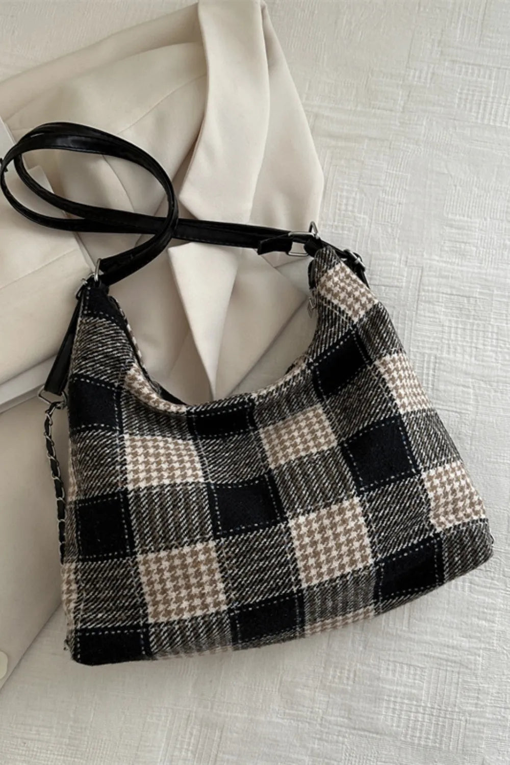 Plaid Adjustable Strap Handbag - Tote Bag by Trendsi | Available at Handbags Specialist Headquarter